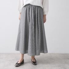 【セットアップ可洗える】先染めストライプフレアスカート