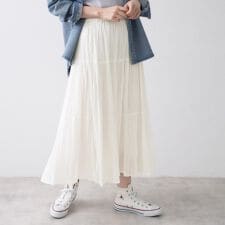 【ウエストゴム洗える】インドコットンティアードスカート