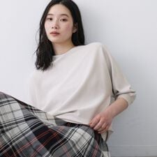 【洗える】後ろボタンニットプルオーバー七分袖