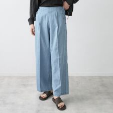 【洗える】綿麻マリンワイドデニムパンツ