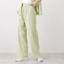 【セットアップ可ウエストゴム】刺繍スクエアレースワイドパンツ