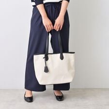 【A4収納可】キャンバス×レザー調トート