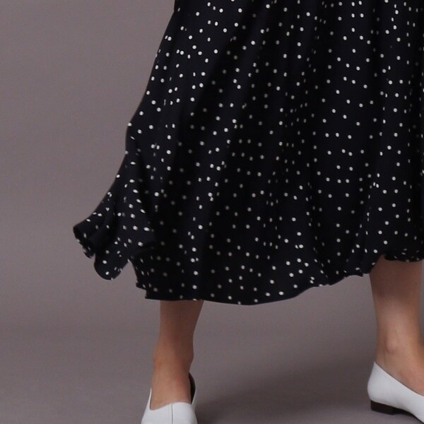 美品 DRESSTERIOR ドットフレアナロースカート ネイビー 34 DRESSTERIOR ドットナローフレアスカート ネイビー サイズ34