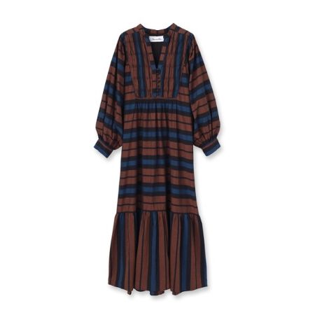 Sara mallika（サラ マリカ）マルチボーダーシャーリングドレス  