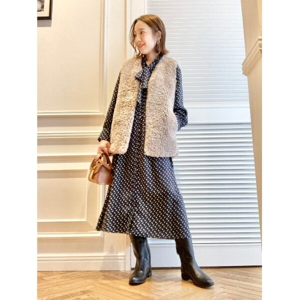 otonaMUSE12月号掲載】【2WAY】幾何プリントボウタイワンピース