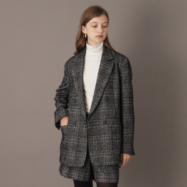 ドレステリア ループツイードグレンチェックダブルジャケット 38 M 美品 otonaMUSE11月号掲載】ループツイードグレンチェックダブルジャケット