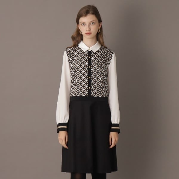 【美品】ドレステリア オーバーラップサークルコンビワンピース 洗える／着映え／大人気柄】オーバーラップサークルコンビワンピース