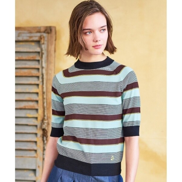 洗える】マルチボーダーハーフスリーブニット | ドレステリア