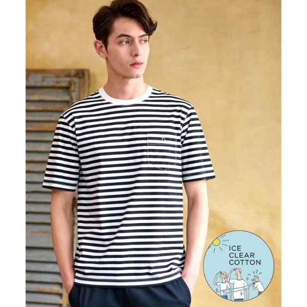 【接触冷感抗菌防臭消臭】ICE CLEAR COTTON ボーダーポケットTシャツ DRESSTERIOR｜【接触冷感/抗菌防臭/消臭】ICE CLEAR COTTON