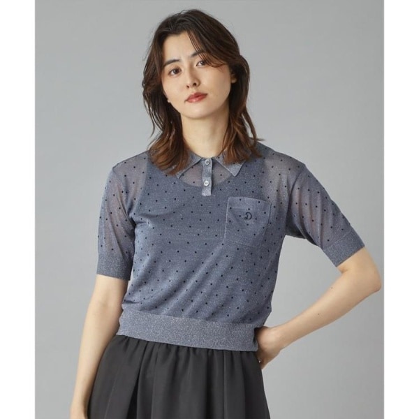大人百花春号掲載 モデル美香さん着用】ドットシアーポロニット