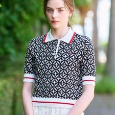 【コットン100％オリジナル柄】オーバーラップサークルポロニット