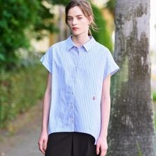 【洗えるコットン100％】イレギュラーヘムストライプシャツ