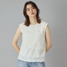 カットジャカードフレンチスリーブブラウス