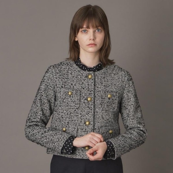 きれいめ／オンオフ】ツイード ノーカラージャケット