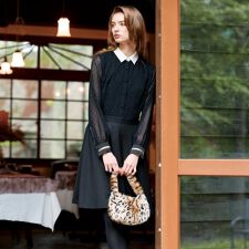 【洗えるきれいめ】フィルムドットクレリックワンピース