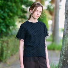 【洗える／シアー素材】ドットチュールレイヤードTシャツ