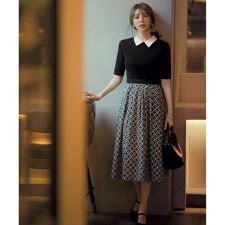 【美人百花／美香さん着用】オーバーラップバイカラーニットコンビワンピース