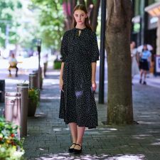 【手洗い可】ウエストシャーリングドットワンピース