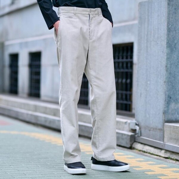 美品 サイズ31 STONE  コーデュロイパンツ 生成り 白 高身長 ストレッチコーデュロイワイドパンツ（選べる2レングス