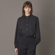 ドットスタンドフリルネックブラウス