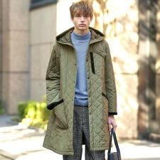 キルティング フーデット コート