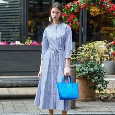 七分袖ストライプシャツワンピース