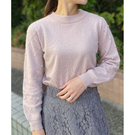 アンゴラ混 ふわっと華やぐ パール付ダイア柄スリーブニット Web 一部店舗限定 クチュールブローチ Couture Brooch ファッション通販 マルイウェブチャネル