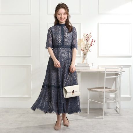 WEB限定】【結婚式・二次会などイベントに】総レース ロングワンピース  