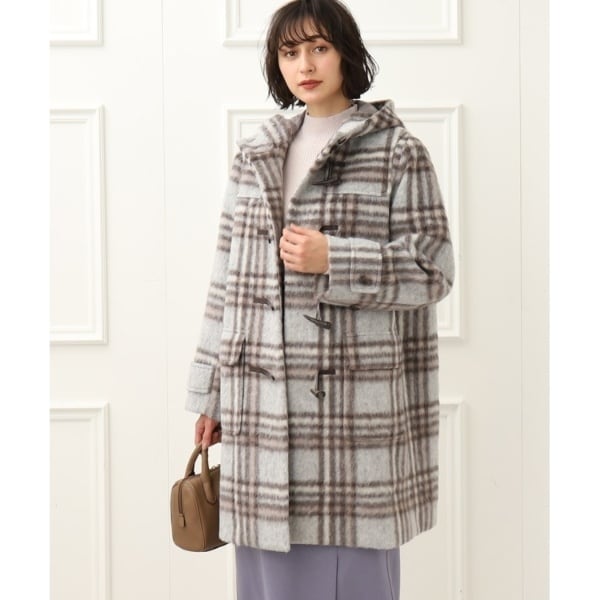 no id シャギー　チェック　ダッフルコート 大人フェミニンなカジュアルスタイルに】シャギーチェックダッフル