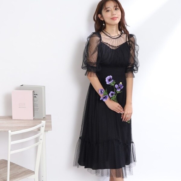 ドットチュールレイヤードドレス | クチュールブローチ(Couture