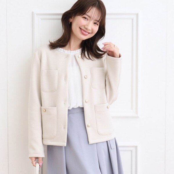 パール付きダンボールジャケット NANO universe｜バイカラーステッチダンボールニットカバーオール