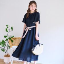 【配色・きれいめ・通勤】タックプリーツ配色ワンピース | クチュールブローチ