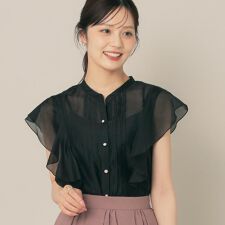 【洗える・オシャレな透け感】タックデザインフレア袖シアーブラウス