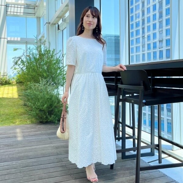もりのがっこう 花柄カットワークレース 半袖 ロングワンピース 一枚で着映える・華やか・花柄刺繍】カットワークレースワンピ