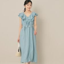 デニムライク麻調フリルワンピース