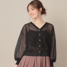 クチュールブローチ(Couture Brooch)の【秋カラー・オシャレな透け感】ダブルパール調シアーカーディガン