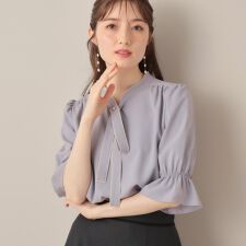 【大人可愛い・5分袖・通勤】デザインタイブラウス