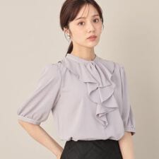 【華やか・5分袖・通勤】配色フリルタイブラウス