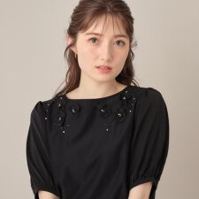 【接触冷感・UVカット】シフォンフラワーエンブロドッキングカットソー