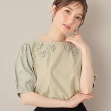【接触冷感・UVカット】シフォンフラワーエンブロドッキングカットソー