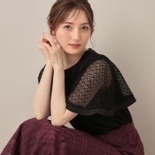 【接触冷感・5分袖】ケミカルレースフレアスリーブトップス