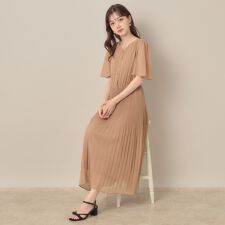 【二の腕カバー・楽ちん・通勤】シフォンプリーツワンピース