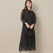 【一枚で着映える・花柄・通勤】前後2WAYシフォン楊柳小花ワンピース