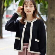 クチュールブローチ(Couture Brooch)の【高見え・通勤・大人可愛い】配色総針スカラカーディガン