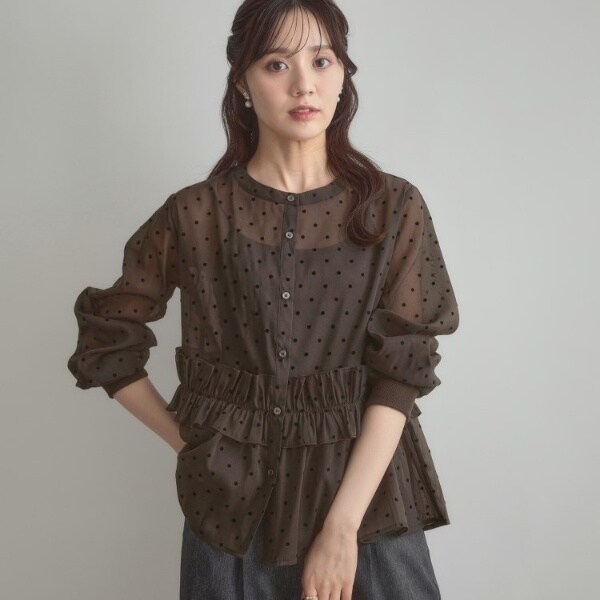 yori フロッキーレースティアードブラウス 38 ネイビー 6月上旬発送