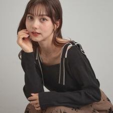 【着映え・フェミニン・高見え】配色リボン総針ニットトップス