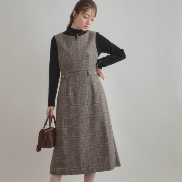 【タグ付き未使用】couture brooch　タックプリーツ配色ワンピース クチュール ブローチ Couture Brooch タックプリーツ配色