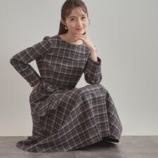 クチュールブローチ(Couture Brooch)の【大人可愛い・微起毛】先染めチェック柄フィット＆フレアワンピース