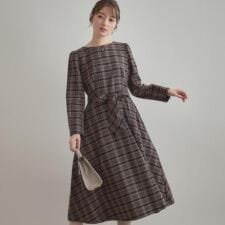クチュールブローチ(Couture Brooch)の【大人可愛い・微起毛】先染めチェック柄フィット＆フレアワンピース