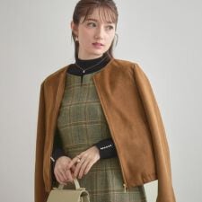 【通勤・大人上品】スエード調ダンボール ノーカラージャケット